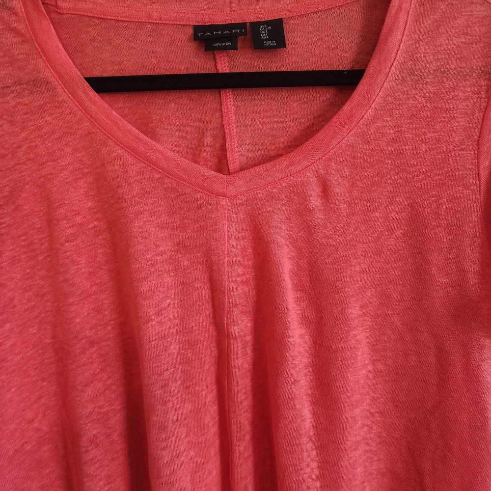 Tahari Coral 100% Linen V-Neck Top - Picture 4 of 5